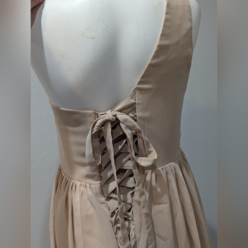 Tan/Gold formal dress with laced back, one shoulder gown Size Large - Picture 4 of 5
